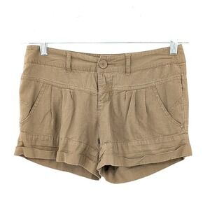 Boho Pleated Linen Blend Shorts I Love H81 Tan Casual Summer Size‎ 25